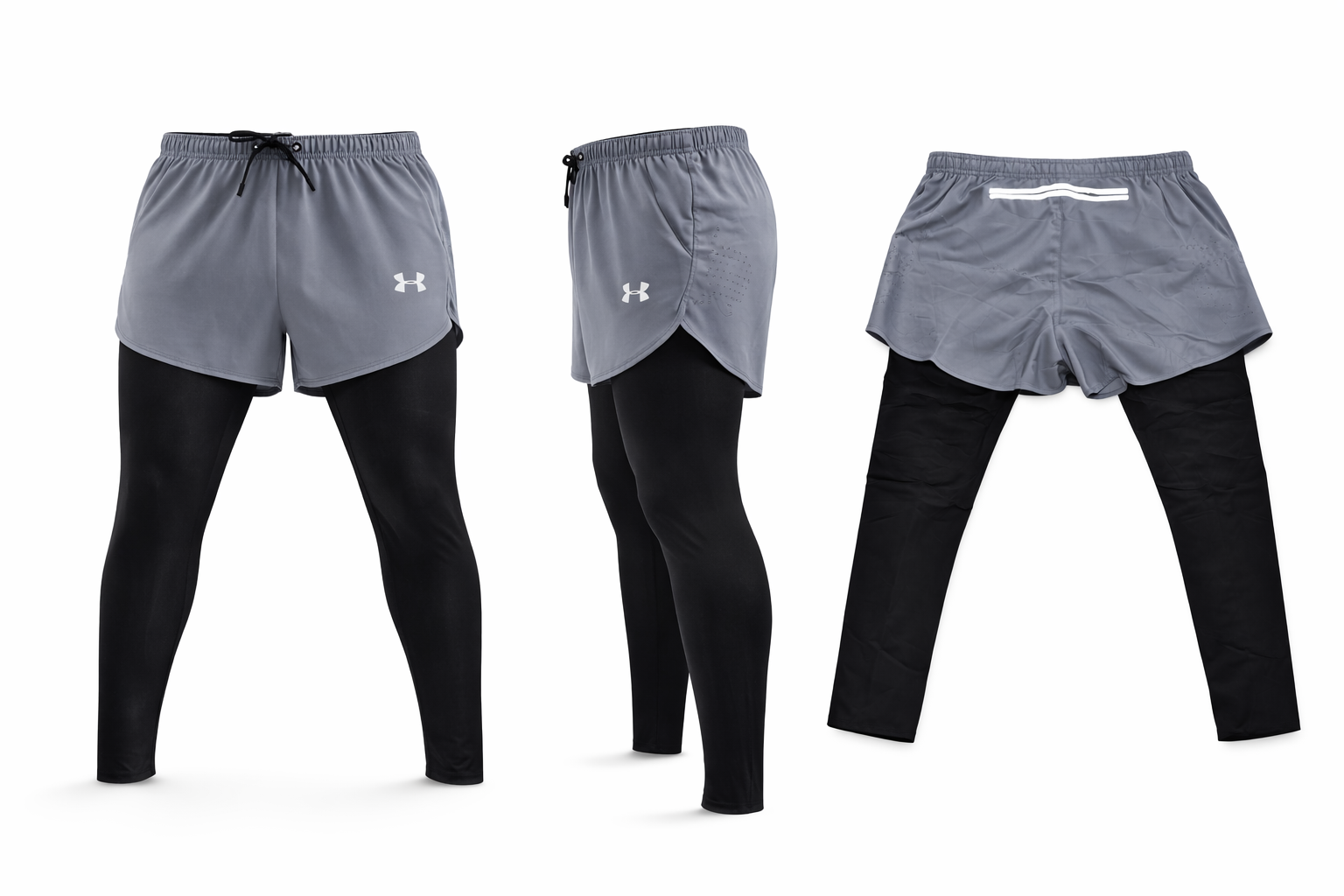 GREY COLOUR UNDER ARMOUR 2-IN-1 SHORTS - Image 2